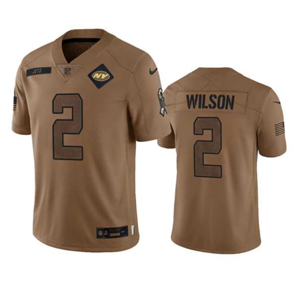 Men%27s New York Jets #2 Zach Wilson 2023 Brown Salute To Service Limited Football Stitched Jersey Dyin->new york giants->NFL Jersey